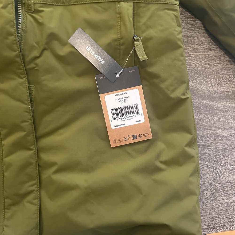 New The North Face Olive and Mint Puffer Jacket